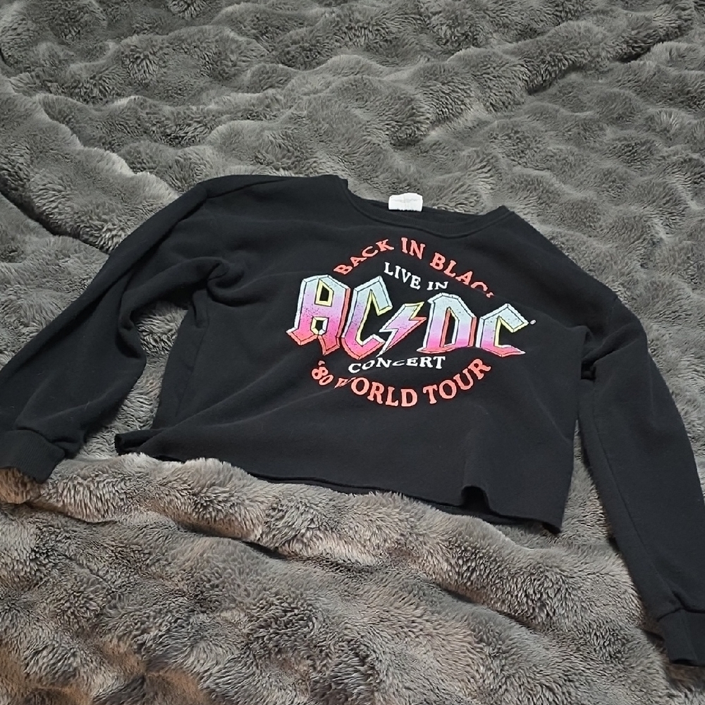 AC/DC Back in Black 1980 World Tour Crop Top with Pink and Red Logo Live